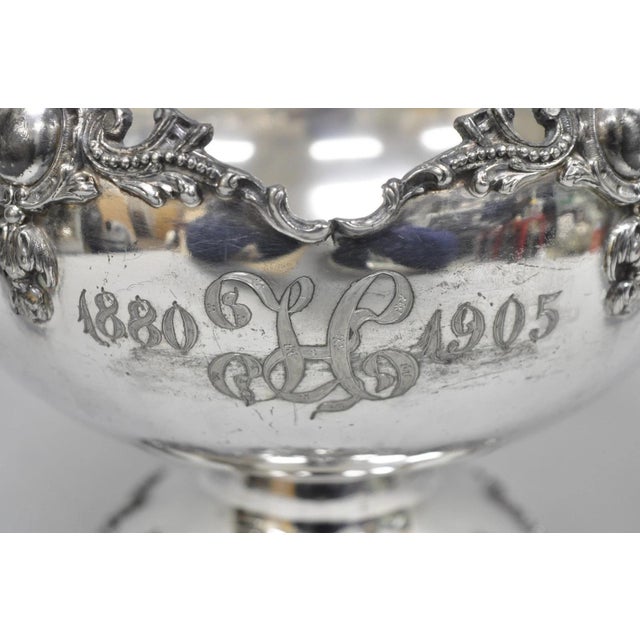 Antique Victorian Silver Plated "1880 H 1905" Monogram Pedestal Fruit Bowl For Sale - Image 16 of 16