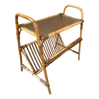 Italian Rattan Side Table, 1950s For Sale