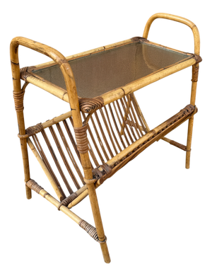 Italian Rattan Side Table, 1950s