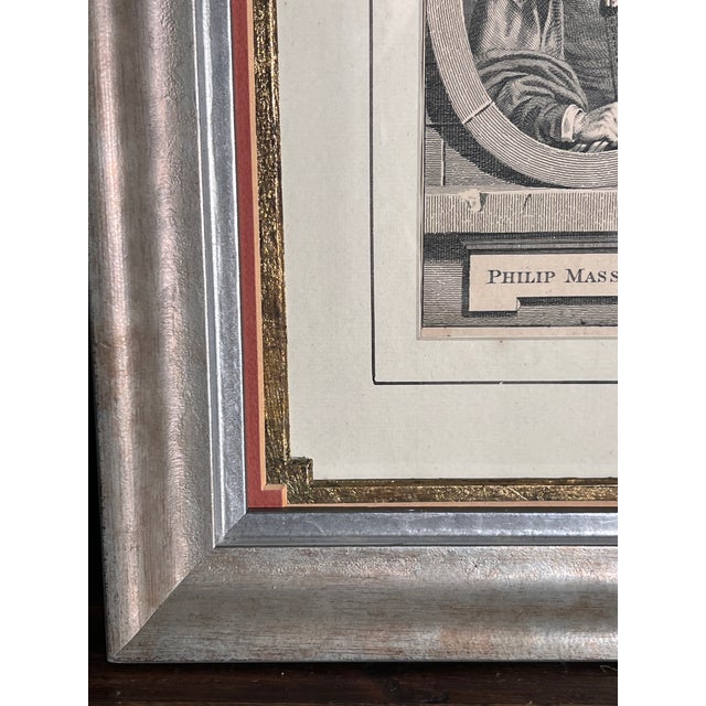 Silver 17th Century Engraving Displayed in Fine Mated, Gilt and Painted Frame For Sale - Image 8 of 12