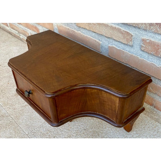 Wood French Wall Bedside Tables in Walnut, 1920s, Set of 2 For Sale - Image 7 of 18