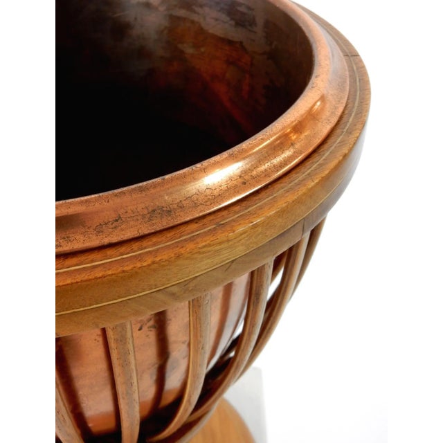 19th Century Slatted Inlaid Mahogany and Copper Jardinièr Planter For Sale In Las Vegas - Image 6 of 11