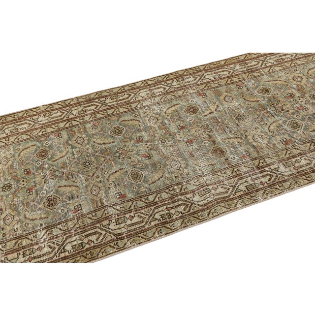 Late 19th Century 19th-Century Antique Malayer Wool Runner Rug With Muted Sage & Earth Tone Patina For Sale - Image 5 of 10
