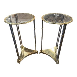 Pair of Jansen Manner Steel and Brass Side Tables For Sale