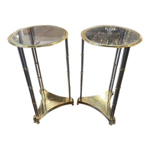 Pair of Jansen Manner Steel and Brass Side Tables