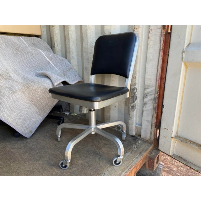 Industrial Pre Owned Emeco Navy Swivel Aluminum Desk Chair For Sale - Image 3 of 12