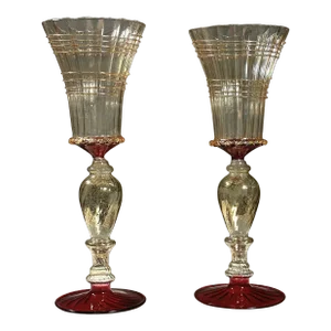 Vintage Venetian Murano Art Glass Hand Blown Goblet (Pair)