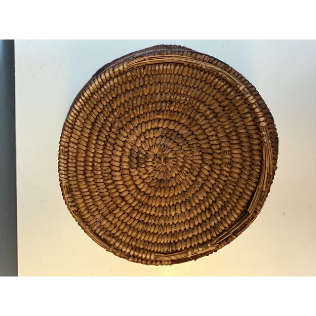 Wood Antique Western Apache Coiled Storage Basket - 12” Hand Woven in the Style of Native American Art For Sale - Image 7 of 14