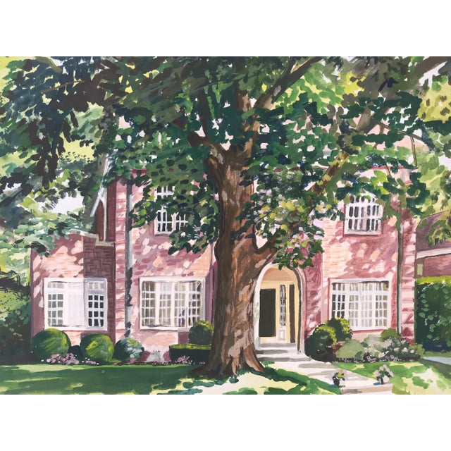 Realism Gouache Painting of a Brick Home by Greeson For Sale - Image 3 of 6