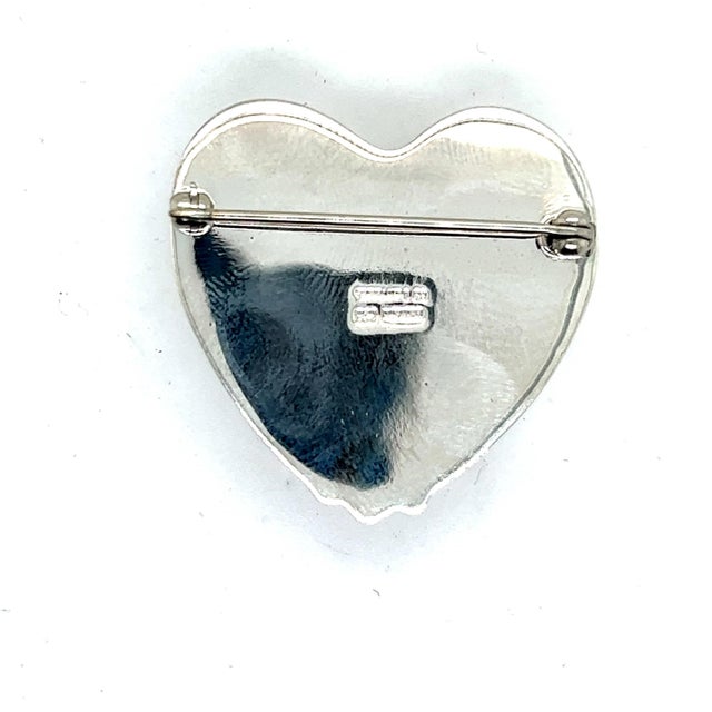 1990s Tiffany & Co Estate Large Puffed Heart Brooch Pin Silver For Sale - Image 9 of 10