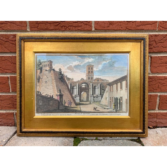 Early 20th Century Antique Italian Porta S. Spirito Framed Hand-Colored Engraving For Sale - Image 10 of 10
