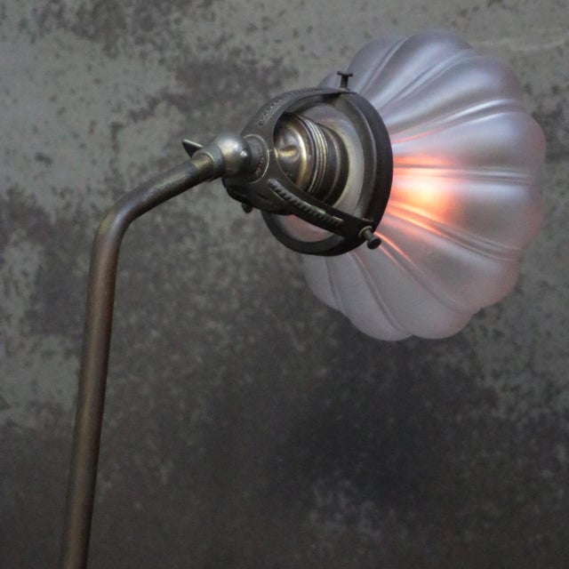 Gray Art Deco French Cast Iron & Frosted Glass Desk Light, 1930s For Sale - Image 8 of 9