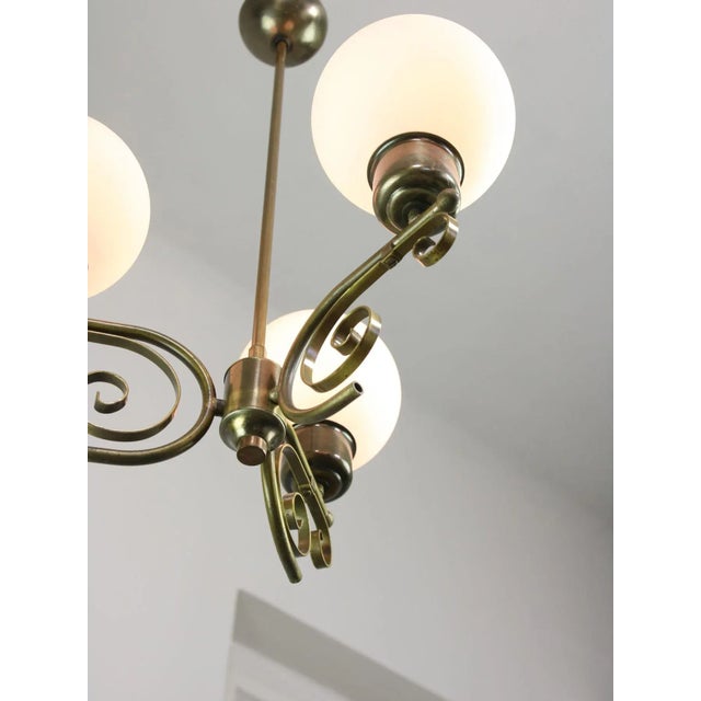 Vintage Italian Brass and Opaline Chandelier For Sale - Image 10 of 15