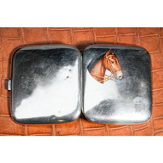 Majestic Hand Painted Antique 900 Sterling Silver Horse Equestrian Enamel Cigarette Case Tobacciana For Sale - Image 14 of 16