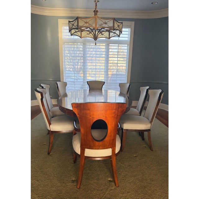 Barbara Barry for Henredon Celestial Walnut Oval Dining Table & 8 Chairs – Starburst Inlay For Sale - Image 10 of 12