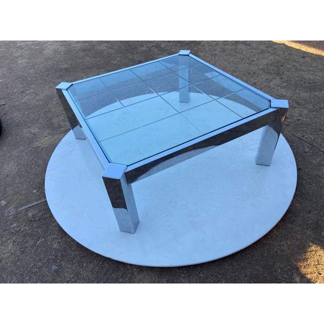 Vintage Mid Century Modernist Chrome Glass Coffee Table Milo Baughman Style For Sale In Sacramento - Image 6 of 18