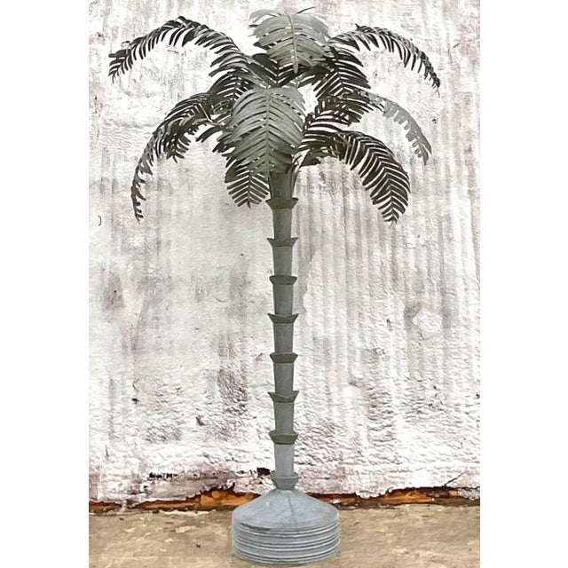 Boho Chic Vintage Boho Monumental Galvanized Steel Palm Tree For Sale - Image 3 of 6