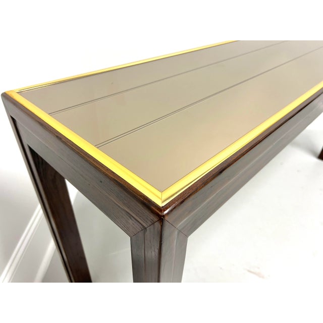 Brown Henredon 1980's Oak and Brass Mirror Top Contemporary Console Sofa Table For Sale - Image 8 of 10