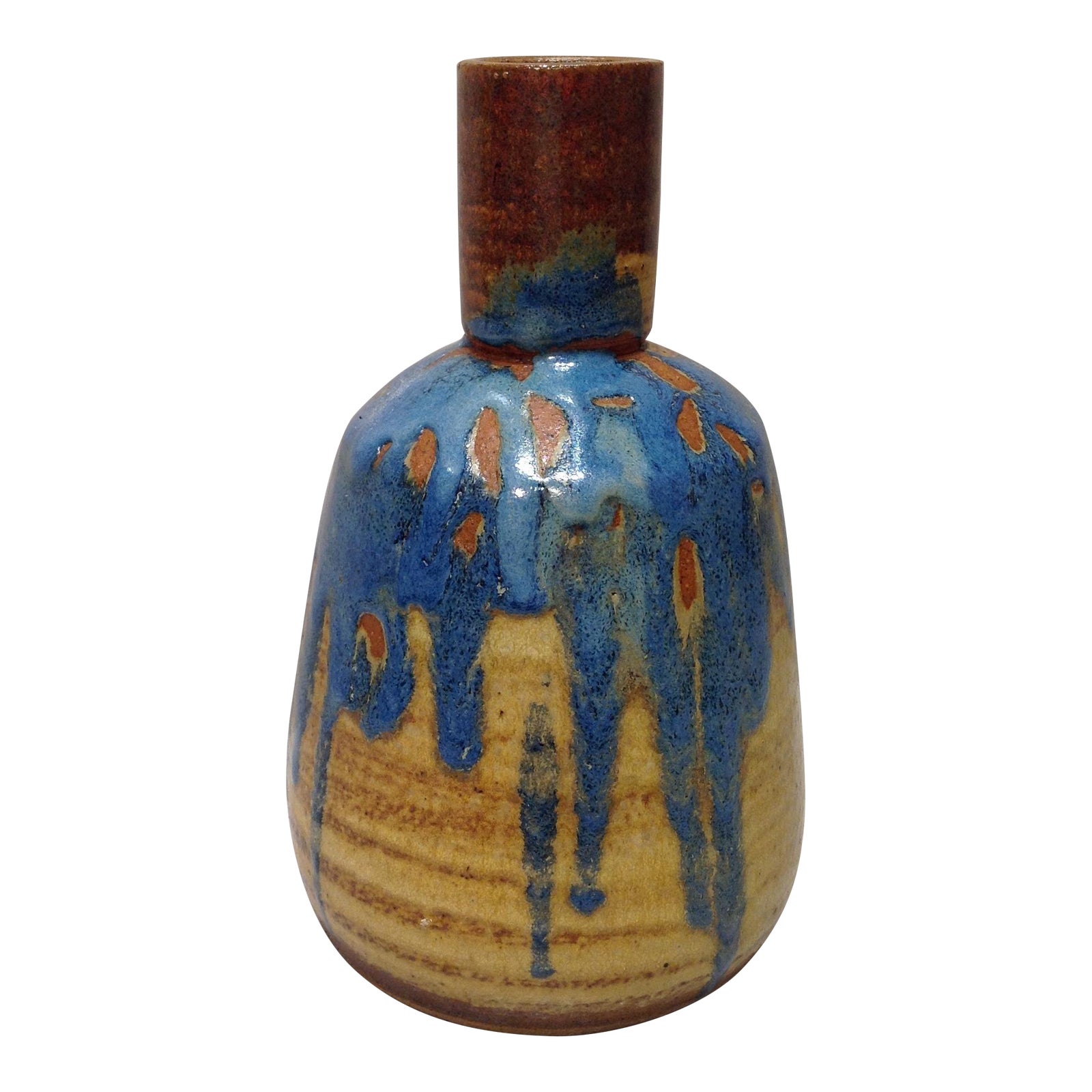 Handmade Pottery Blue Drip Bottle Vase Chairish