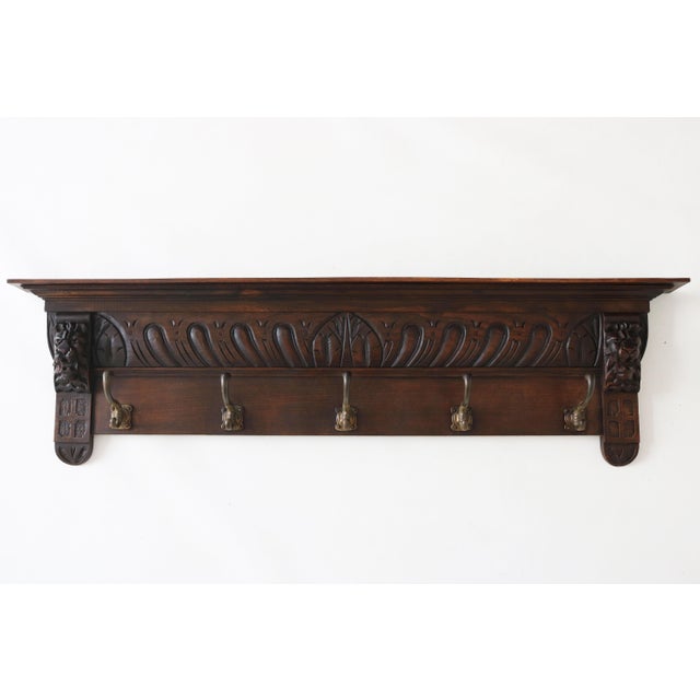 Antique Renaissance Revival Coat Rack with Lion Masks in Carved Oak, 1880 For Sale - Image 3 of 8
