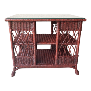 Circa 2000 Henry Link “Smithsonian Collection” Rattan Console Table With Removable 5mm Glass Top