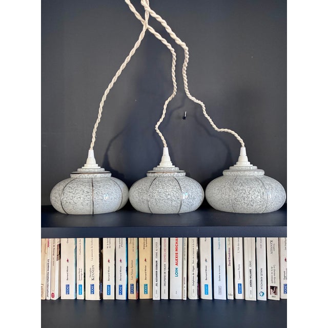 Vintage Speckled Globes Portable Glass Lamps, 1970, Set of 3 For Sale - Image 6 of 6