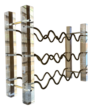 Hollywood Regency Acryllic Glass and Brass Sinuous Wave Wine Rack, 1970s