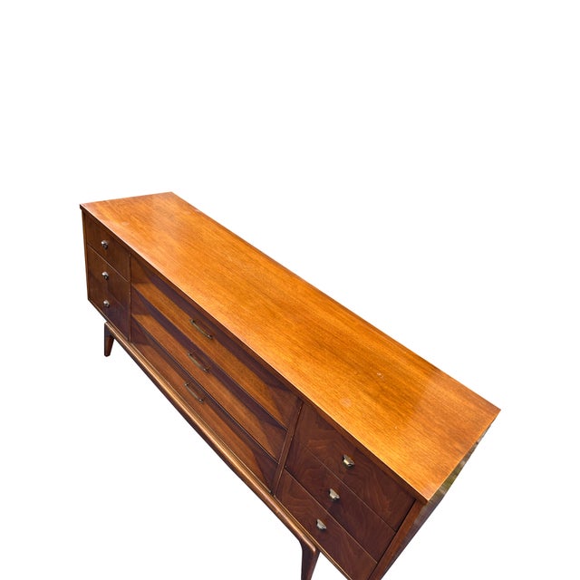 Mid Century Modern Vintage Low Long Dresser or Credenza in Albert Parvin Style Sculpted Design For Sale - Image 9 of 11