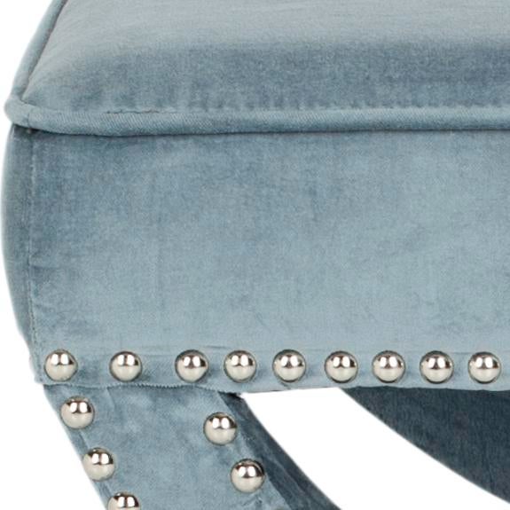 Studded Ottoman in Blue For Sale - Image 9 of 10