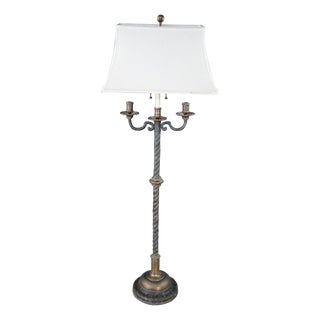 Late 20th Century Visual Comfort Spanish Revival Cast Iron Barley Twist Candelabra Floor Lamp For Sale