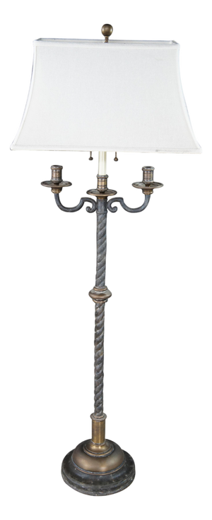 Late 20th Century Visual Comfort Spanish Revival Cast Iron Barley Twist Candelabra Floor Lamp