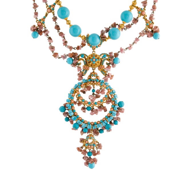Art Deco Jose Maria Barrera Necklace Stone Turquoise Crystal Resin Beaded Collar Bib For Sale - Image 3 of 9