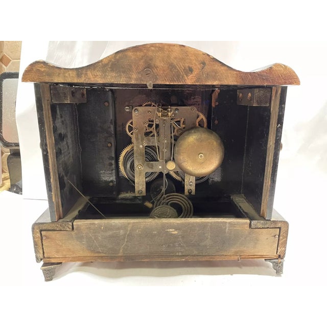 Late 19th Century Antique American Black Mantel Clock by Waterbury For Sale - Image 5 of 7