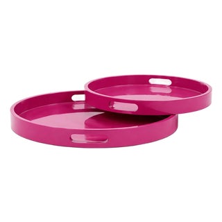 Saint Tropez Round Tray Set of 2 - Fuchsia For Sale