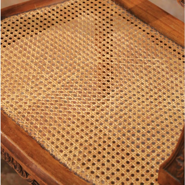 Pair Mid-Century French Louis XV Style Walnut Caned and Leather Desk Armchairs For Sale - Image 4 of 13