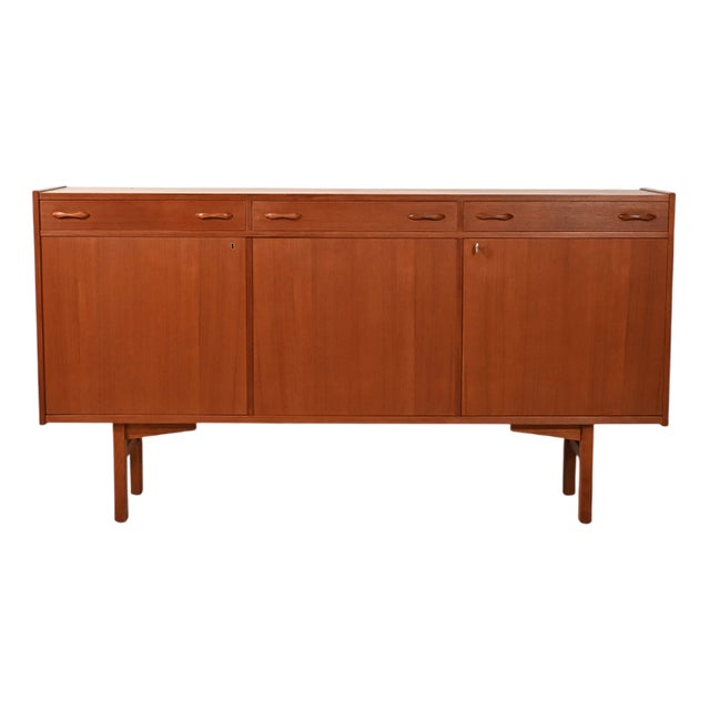 Swedish Teak Sideboard with Carved Handles, 1960s For Sale