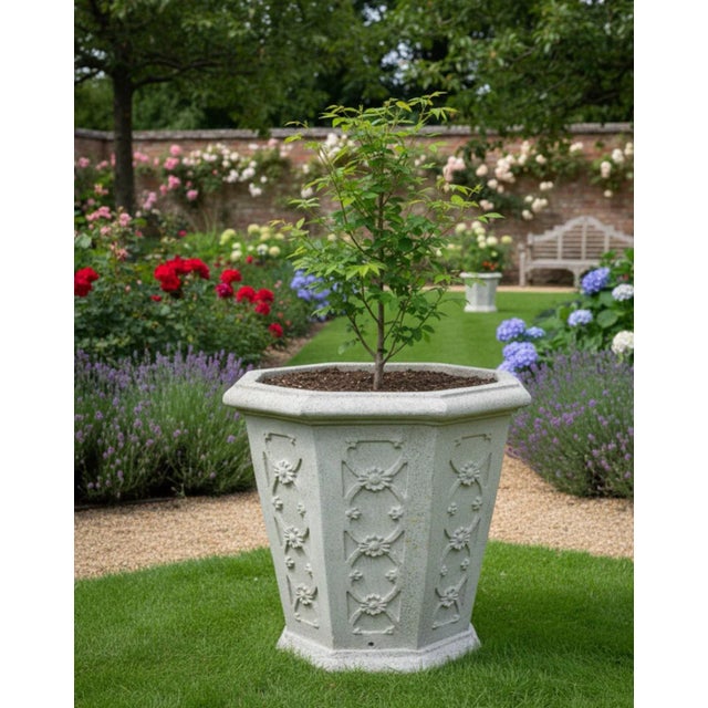 Vintage English Hexagonal Concrete Planter, Beige/Gray Speckled Finish For Sale - Image 4 of 4