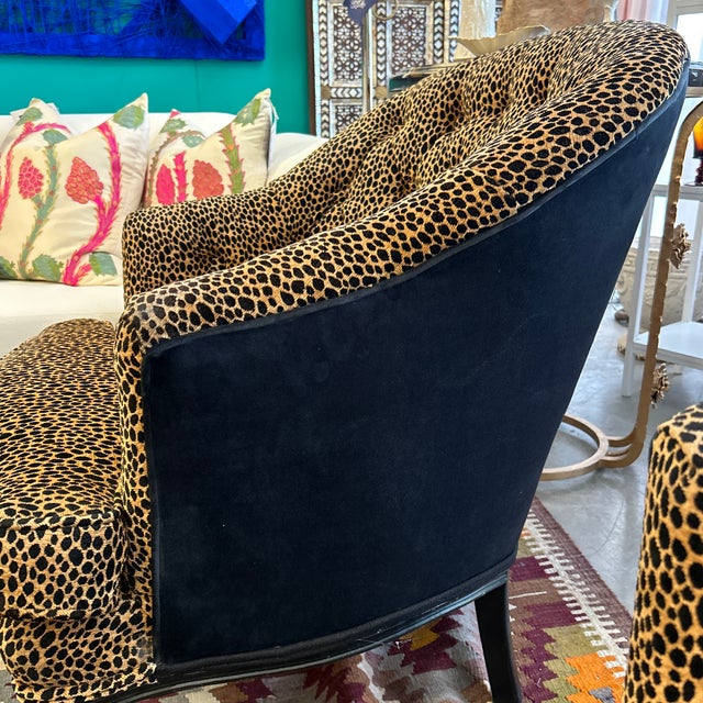 French Vintage Restored Leopard Print Arm / Lounge Chairs a Pair For Sale - Image 3 of 11