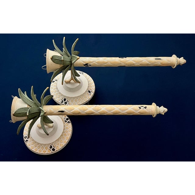Pair of Mid 20th Century Italian Hollywood Regency Cast Metal Palm Tree Toleware Candle Sconces For Sale - Image 4 of 8