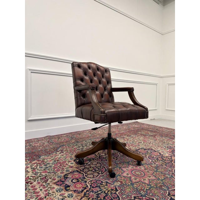 Wood English Oxblood Chesterfield Office Chair For Sale - Image 7 of 8