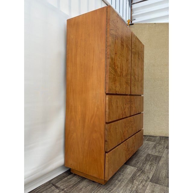 Altavista Lane Refinished Mid-Century Modern Burl Wood Highboy Dresser in a Milo Baughman Style by Lane Altavista. Circa 1970s For Sale - Image 4 of 18