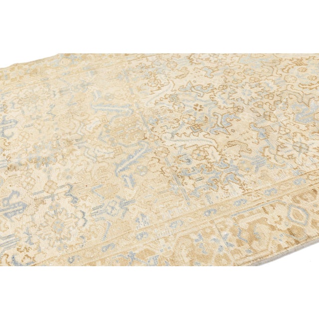Textile Vintage Hand-Knotted Oushak Wool Rug With Soft Blue Accent & Muted Neutral Tones For Sale - Image 7 of 8