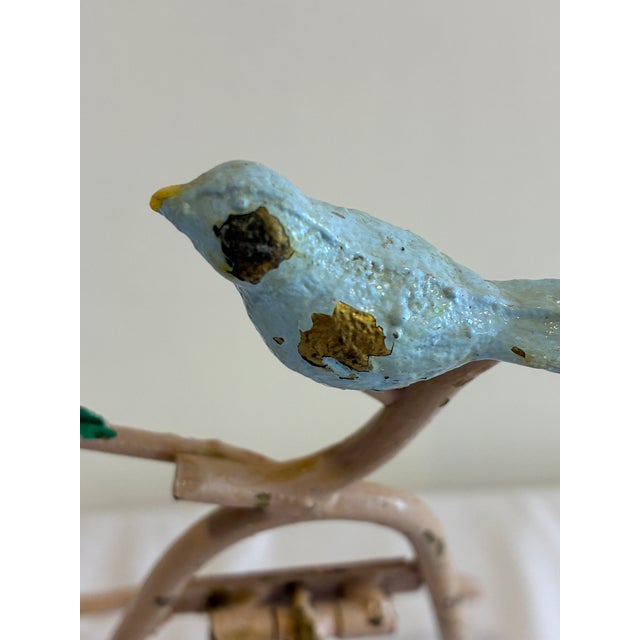 Metal Vintage Cast Iron Bird Easel Display Stand With Blue Bird For Sale - Image 7 of 11