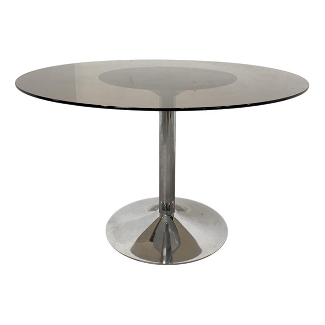 Vintage Round Chrome and Glass Table For Sale