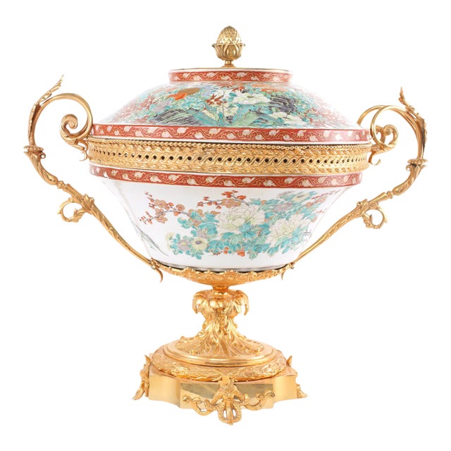 Early 20th Century Large Bronze Mounted Imari Porcelain Footed Centerpiece For Sale