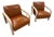 Pair of 1970s Leather and Lime Oak Armchairs Possibly French For Sale