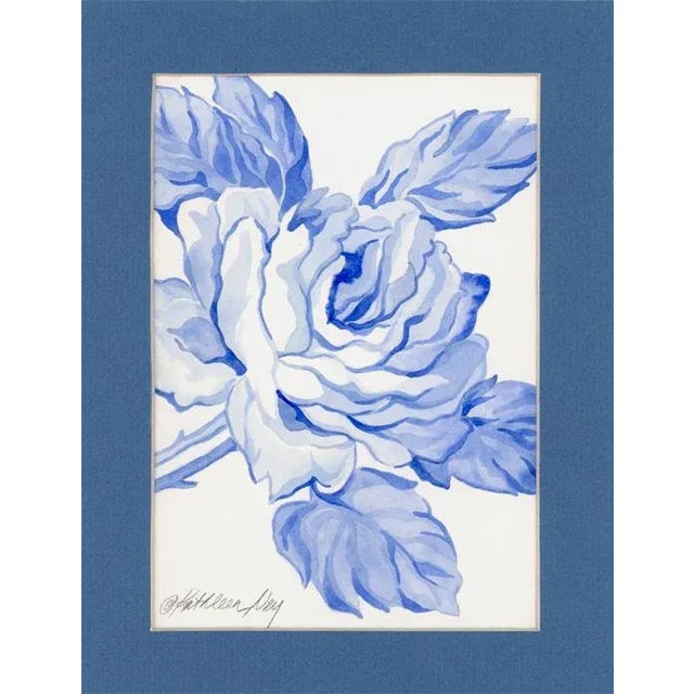 An original watercolor blue and white floral painting in a vintage frame. Painted on watercolor paper with 7.25" x 9.5'...