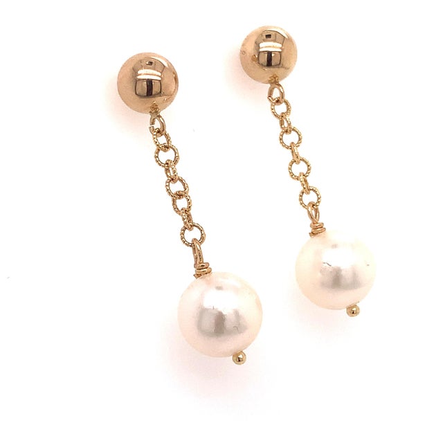 Akoya Pearl Dangle Earrings 14k Gold Certified For Sale - Image 4 of 11