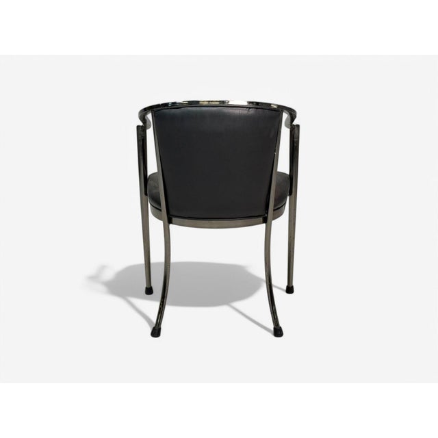 Metal Karl Springer Style, Mid-Century Modern, Gunmetal, Leather, Armchairs, 20th Century - Set of 2 For Sale - Image 7 of 7