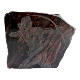 1973 René Skuta Mahogany Obsidian Lapidary Art Sculpture of Native American Archer For Sale